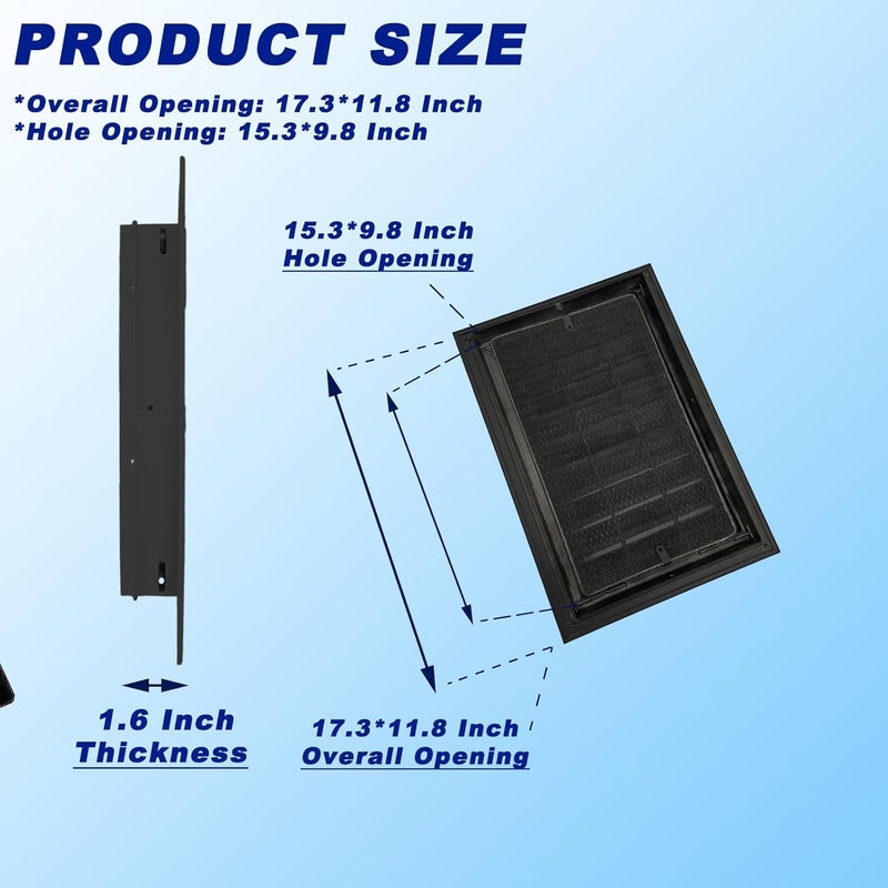 JONRIOX 12"*18" Gable Vent,Aluminum Alloy Wall Vent Shed Vents,with Removable Strainer and 180 Degree Opening Angle.Ideal for Attic,Shed,Garage,Play House,Coop.[Inside Dimensions:9.5" w X 15" h]-Black 2 Pack - Image 3